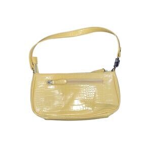 Yellow Patent Leather Shoulder Bag Y2K Era Retro Purse Faux Croc Print